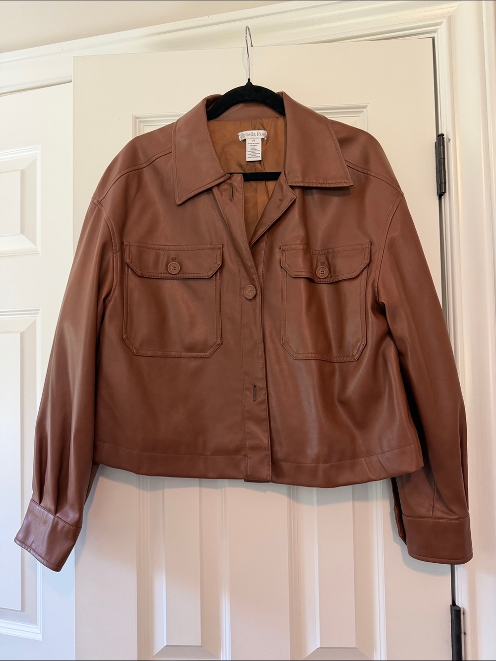 NWOT Brown Leather Button-Front Jacket